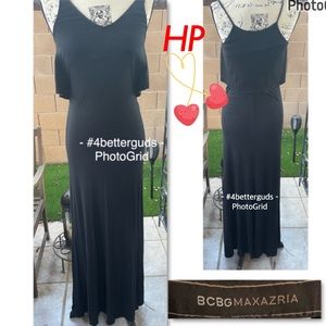 BCBGMaxAzria Bodycon Spaghetti Strap Cutout Back Ribbed Knit Maxi Black Dress SM
